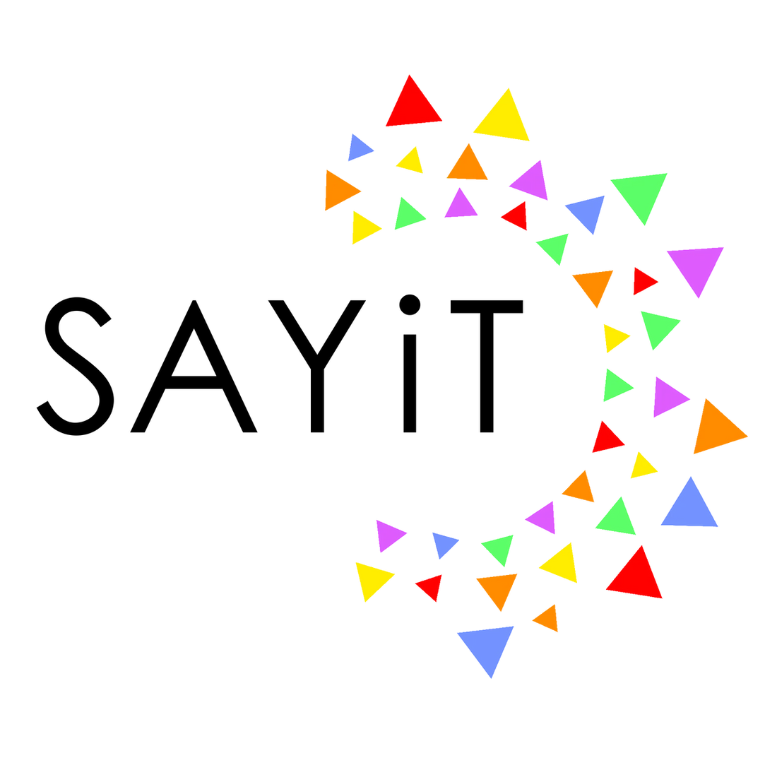 Logo with 'SAYit' text and colorful triangles on a white background